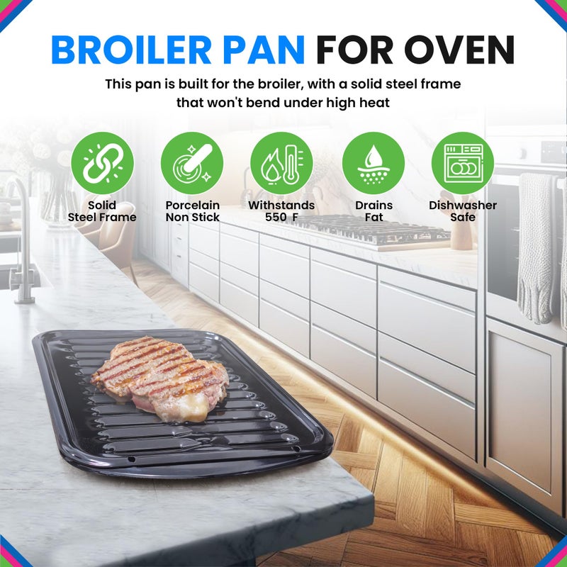 Bagean Broiler Pan for Oven Nonstick Porcelain Coated - 16.75â€ x 12.75â€ Frigidaire 5304494997 Replacement Broiling Pan for Oven With Rack For up to 550Â° F - Broiler Pans Circulate Heat and Drains Fat - Image 2